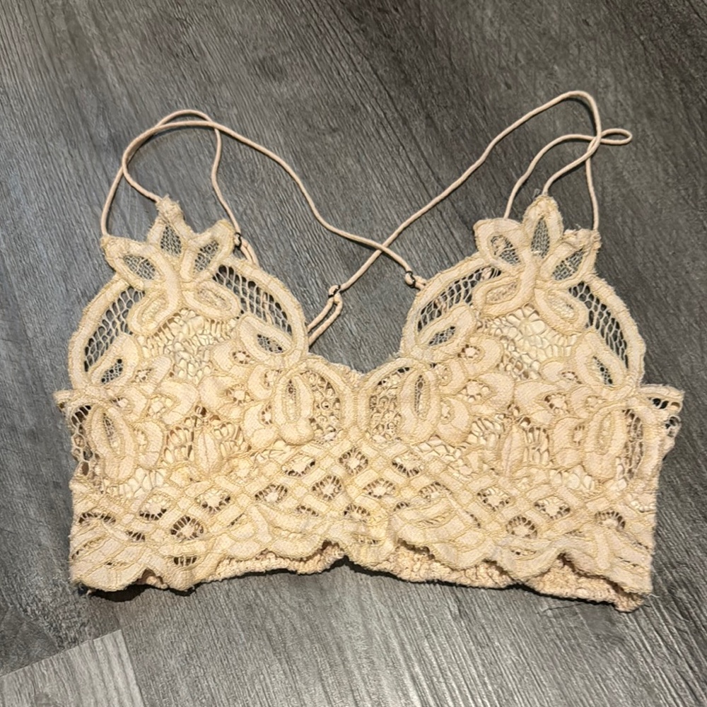 Free People Lace Crochet Butterfly Bralette in Cream
